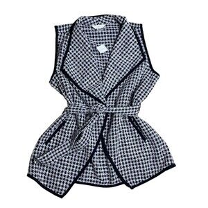 CJ Banks Belted‎ Vest Pockets Houndstooth Sleeveless Petite Large Black White